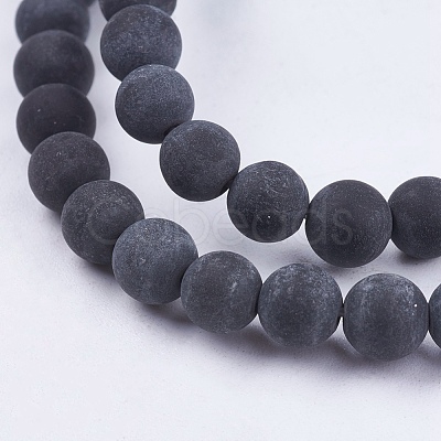 Natural Black Stone Bead Strands X-G-R193-01-6mm-1