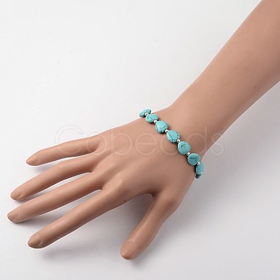 Heart Synthetic Turquoise Stretch Bracelets BJEW-JB02066-01-1