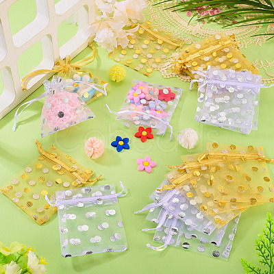 30Pcs 2 Colors Hot Stamping Polka Dot Organza Jewelry Drawstring Bags ABAG-TADJ0001-06A-1