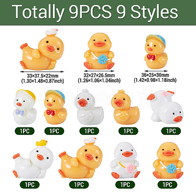 9Pcs 9 Styles Cartoon Cute Resin 3D Duck Figurines DJEW-TA0001-39-1