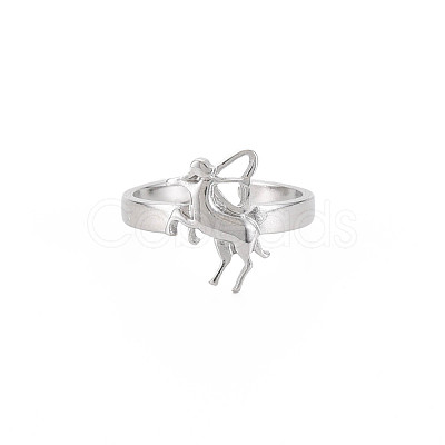 Non-Tarnish 304 Stainless Steel 12 Constellations/Zodiac Signs Open Cuff Ring for Women RJEW-S405-156P-C-1