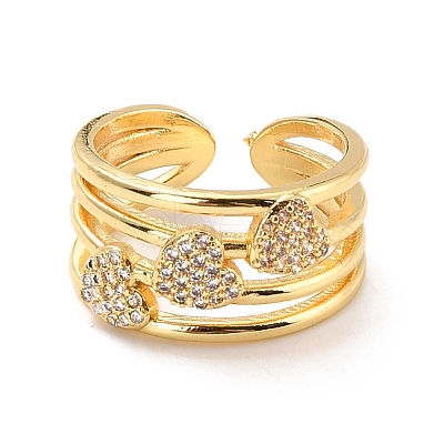 Heart Cubic Zirconia Cuff Finger Ring for Valentine's Day RJEW-C004-04-RS-1