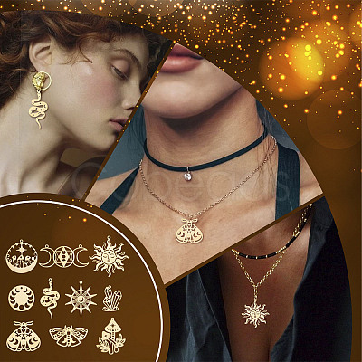 20Pcs 10 Style Ion Plating(IP) 201 & 304 Stainless Steel Pendants STAS-SC0004-74-1