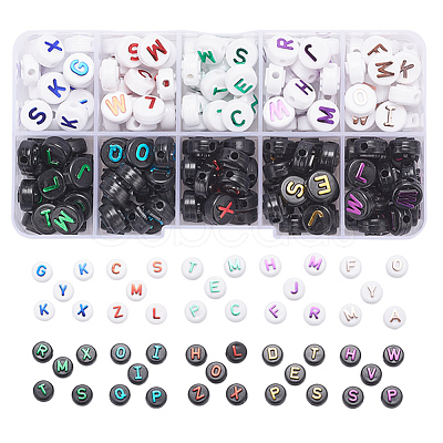 180Pcs 10 Style Opaque Black Acrylic Beads MACR-YW0001-53-1