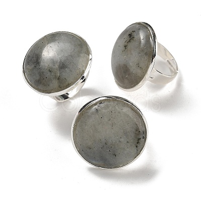 Natural Labradorite Round Adjustable Rings RJEW-K371-09S-15-1
