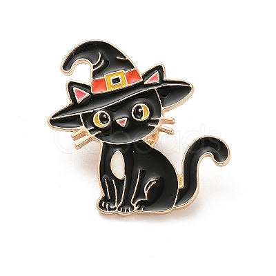 Halloween Theme Cat with Witch Hat Enamel Pins LS-JEWB-H033-06KCG-1