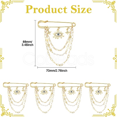 5Pcs Rhinestone Eye & Alloy Star Charms Safety Pin Brooch JEWB-CJ0003-44-1