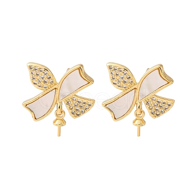 Brass Micro Pave Cubic Zirconia Shell Stud Earrings Findings KK-D363-04G-1
