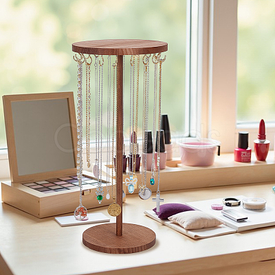 Round Wooden Necklace Display Stands ODIS-WH0030-278-1