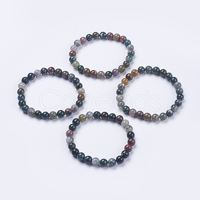 Natural Indian Agate Beaded Stretch Bracelets BJEW-I253-8mm-11-1