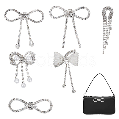 6Pcs 6 Styles Alloy Crystal Rhinestone Brooches for Backpack Clothes JEWB-GA0001-37-1