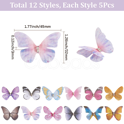 60Pcs 12 Styles 3D Gauze Butterfly Ornament Accessories FIND-SP0020-64B-1