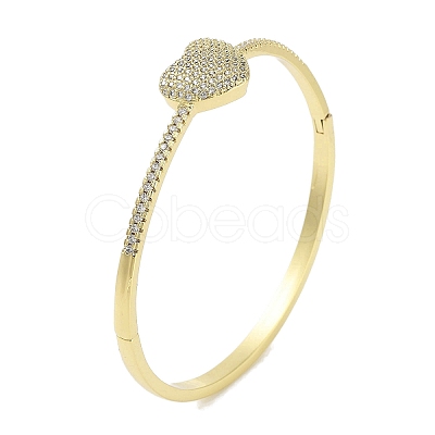 Rack Plating Brass Micro Pave Cubic Zirconia Heart Hinged Bangles for Women BJEW-R317-01B-G-1