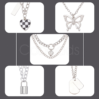 18Pcs 18 Style Alloy Curb & Paperclip & Herringbone Chain Necklaces Set NJEW-AN0001-43-1