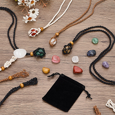 12Pcs 3 Colors Waxed Polyester Cord Macrame Pouch Pendant Slider Necklace Making NJEW-GO0001-24-1