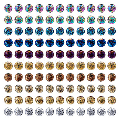 150Pcs 10 Colors Electroplated Natural Lava Rock Beads Strands G-PJ0001-03B-1