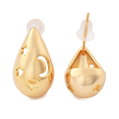 Brass Teardrop Stud Earrings EJEW-K286-08G-1