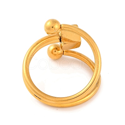 Ion Plating(IP) 304 Stainless Steel Square Round Cuff Open Finger Rings for Women RJEW-S414-07B-G-1
