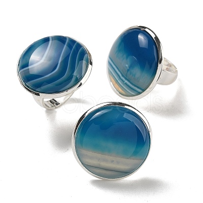 Natural Banded Agate Round Adjustable Rings RJEW-K371-09S-27-1