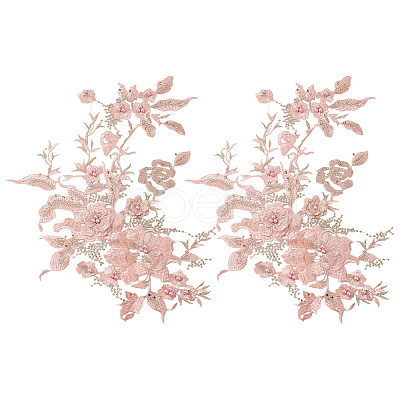 2Pcs Flower Polyester with Plastic Pearl Embroidery Sew on Cloth Patches PATC-HY0002-03A-1