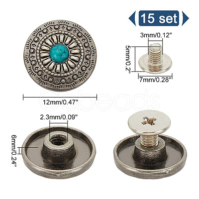 15Pcs 1-Hole Alloy & Plastic Beads Buttons BUTT-HY0001-11D-1