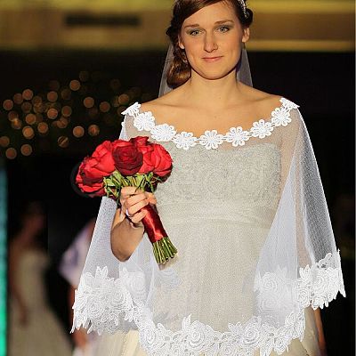 Detachable Polyester Bridal Lace Shawls AJEW-WH0248-17-1