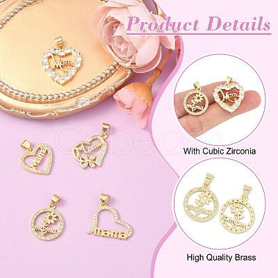 5Pcs 5 Style Brass Micro Pave Clear Cubic Zirconia Pendants ZIRC-YW0001-24-1