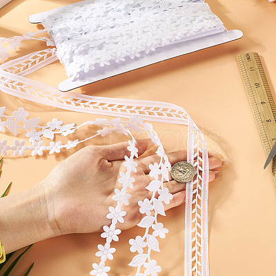 15Yards 3 Styles Polyester Hollow Leaf Ribbons OCOR-TA0002-79B-1
