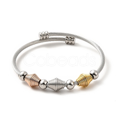 304 Stainless Steel Bicone Beaded Open Cuff Bangle BJEW-P283-51-1