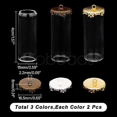 PandaHall Elite 6Sets 3 Colors Transparent Glass Bottle Pendants GLAA-PH0002-37-1