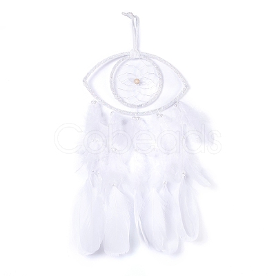 Handmade Eye Woven Net/Web with Feather Wall Hanging Decoration HJEW-K035-01-1