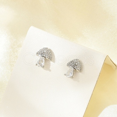 Brass Micro Pave Clear Cubic Zirconia Stud Earrings EJEW-R016-26P-13-1