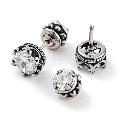 Crown 316 Surgical Stainless Steel Pave Clear Cubic Zirconia Ear False Plugs for Women Men EJEW-Z050-44B-AS-1