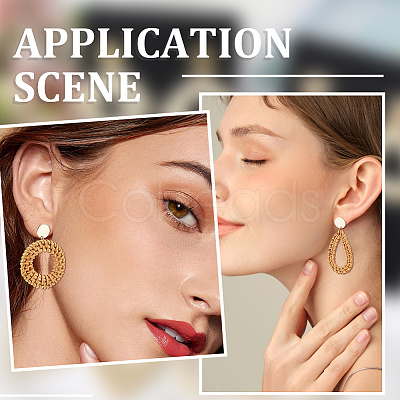 4 Pairs 4 Styles Rattan Dangle Stud Earrings EJEW-SP0001-16C-1