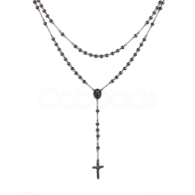 Men's Rosary Bead Necklace with Crucifix Cross NJEW-I011-6mm-04-1