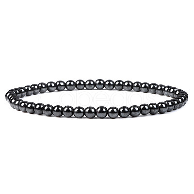 4mm Round Synthetic Hematite Beads Bracelet for Men KG3069-32-1