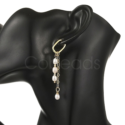 Brass & Natural Pearl Hoop Dangle Earrings EJEW-JE07390-1