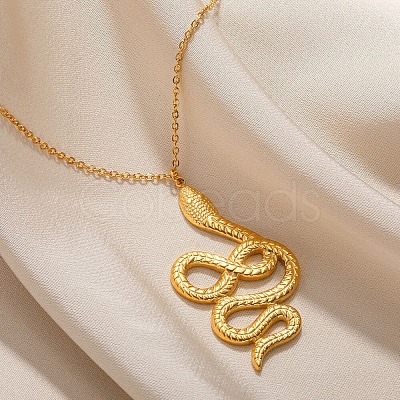 304 Stainless Steel Snake Pendant Necklaces for Women Men NJEW-Z063-03G-08-1