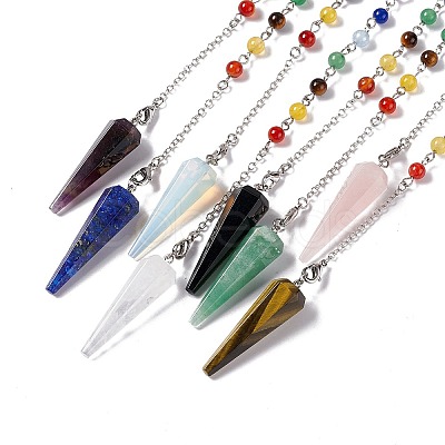 Mixed Gemstone Hexagonal Pointed Cone Dowsing Pendulum Pendants G-G983-05P-1