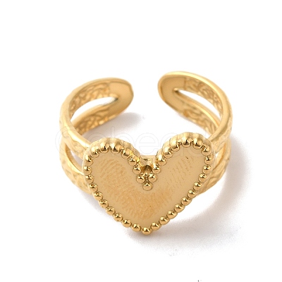 Ion Plating(IP) 304 Stainless Steel Heart Open Cuff Rings for Women LS-RJEW-H136-02G-1