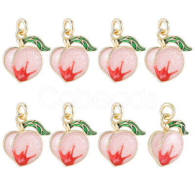 8Pcs Brass Enamel Peach Charms KK-BBC0025-20-1