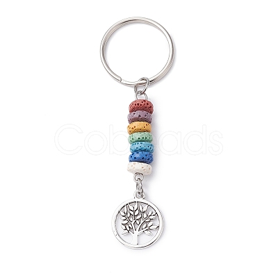 Tibetan Style Alloy Flat Round with Tree of Life Keychain KEYC-JKC00558-1