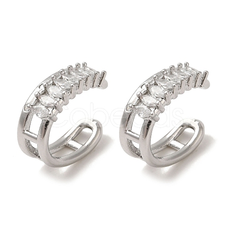 Rack Plating Brass Pave Clear Cubic Zirconia Oval Cuff Earrings for Women EJEW-P280-16P-1