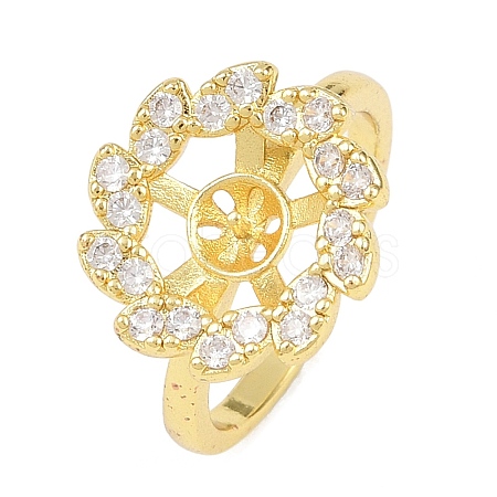 Adjustable Brass Micro Pave Cubic Zirconia Cuff Ring Settings for Half Drilled Beads RJEW-Z113-23G-1