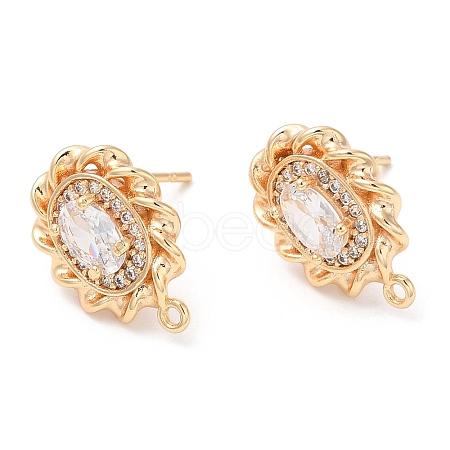 Brass with Glass Stud Earring Findings X-KK-K333-66G-1