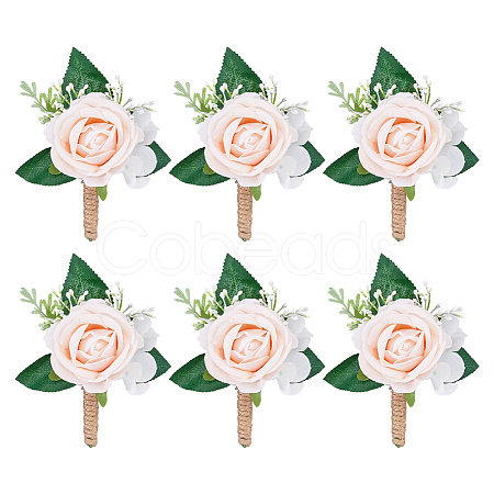 6Pcs Cloth Artificial Flower Boutonniere JEWB-FH0002-78-1