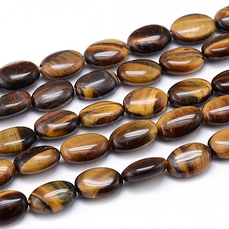 Natural Tiger Eye Flat Oval Bead Strands G-M206-19-1