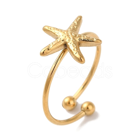Ion Plating (IP) 304 Stainless Steel Starfish Open Cuff Rings for Women RJEW-M167-08B-G-1