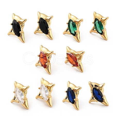 Cubic Zirconia Star Stud Earrings EJEW-G297-26G-1
