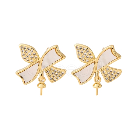 Brass Micro Pave Cubic Zirconia Shell Stud Earrings Findings KK-D363-04G-1